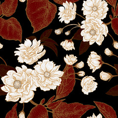 Obrazy na Szkle  Wektor wzór z kwiatami śliwki chińskiej.
