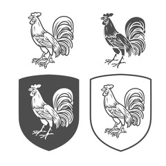 Vector heraldic shields with cock. © dobrograph