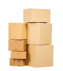 Pile of cardboard boxes on a white background