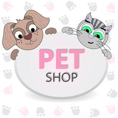 Logo for pet shop. Logo design, animals care symbol. Cartoon style dog illustration.