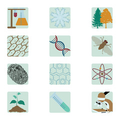Set of twelve biology icons. Vector illustration.