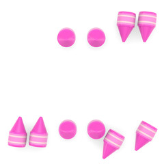 Pink wax crayon letter of punctuation marks on white background, 3D rendered font image