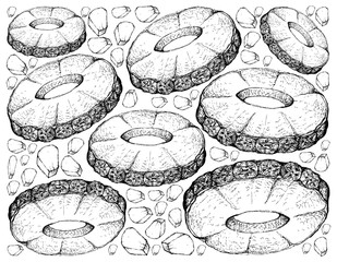 Hand Drawn Background of Fresh Sweet Organic Pineapple