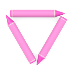 Pink wax crayon font set symbol - triangle shape on white background, 3D rendered