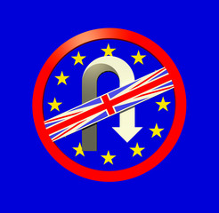 UK leaving EU 3D illustration 2. Road sign, symbol, no U-turn, no way back. Collection.