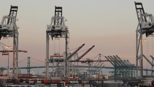 Long Beach Harbor day to night time lapse zoom out