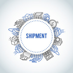 Delivery line icon bussiness brochure. Shipment text. Logistic service card Vector
