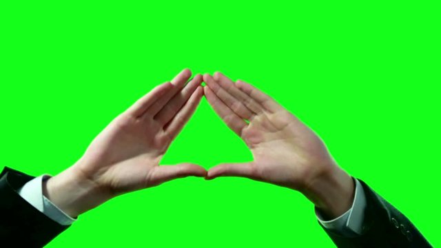 Pyramid Triangle Symbol Formed by Business Man Hands in Suit on Green Screen 4k Video Set.