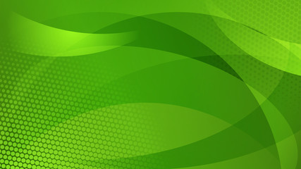 Abstract background of curved lines, curves and halftone dots in green colors