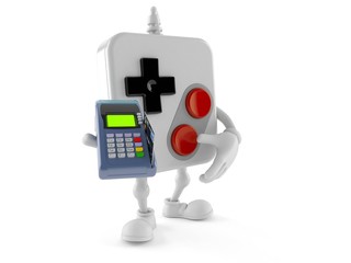 Gamepad character holding credit card reader