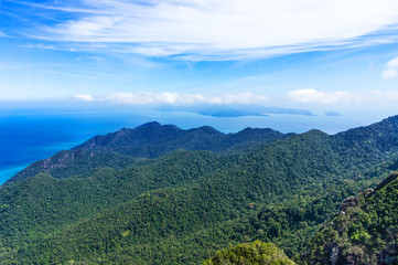 Tropical green mountains with cloudy blue sky, Malaysia