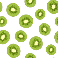 Tropical fruit seamless pattern with sweet kiwi slices. Vector.