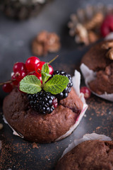 Chocolate muffins with berries