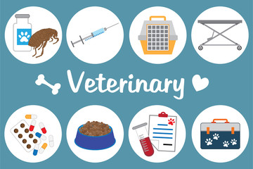 Colorful veterinary icons. Vector illustration.