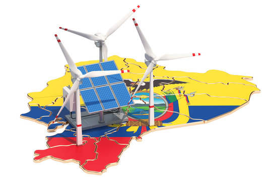 Renewable energy and sustainable development in Ecuador, concept. 3D rendering