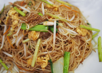 Thai noodle fried.Pad Thai (Stir-fried Thai style small rice noodles with shrimp)