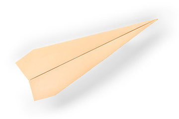 Beige paper plane isolated with clipping path