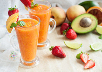 Fresh vitamins drink smoothie with ingredients