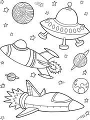 Garden poster Cartoon draw Rockets Spaceships Outer Space Vector Illustration Art 