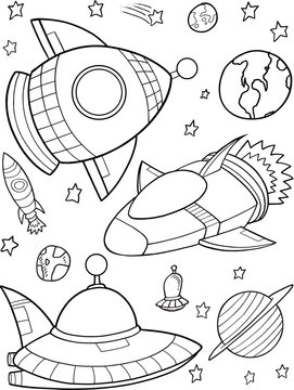 Cute Rockets Outer Space Vector Illustration Art