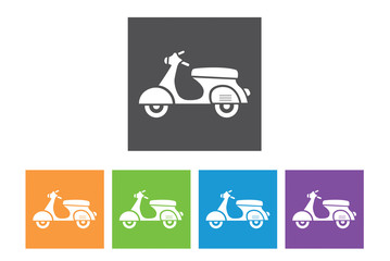 Scooter icons. Modern design in colorful square buttons.