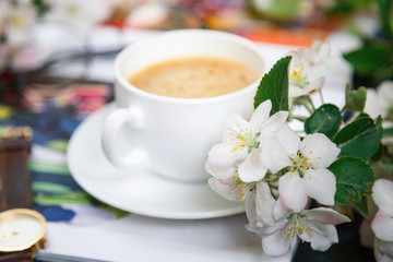 cup of morning coffee with flowers