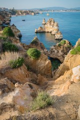 Unique orange sandstone and limestone landscape of Lagos, Algarve, Portugal