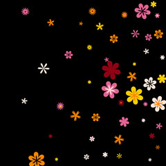 Fototapeta na wymiar Cute Floral Pattern with Simple Small Flowers for Greeting Card or Poster. Naive Daisy Flowers in Primitive Style. Vector Background for Spring or Summer Design.