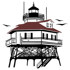 Lighthouse Drawing Vector Illustration - obrazy, fototapety, plakaty