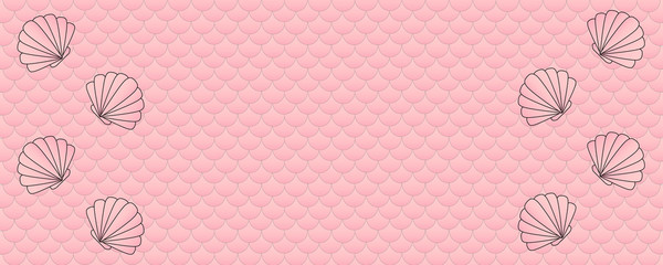 Clam shells on pink fish scale pattern background