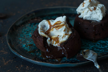 Chocolate fondant with ice cream