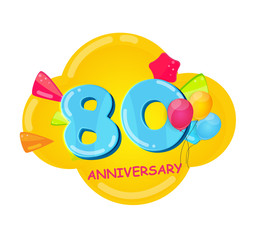Cute Cartoon Template 80 Years Anniversary Vector Illustration