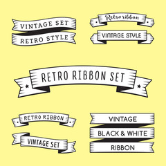 Black and white vintage ribbons in engraving style vector set. Part three.