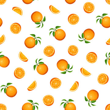 Vector seamless pattern with orange fruit on white.