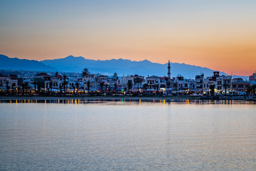 Fototapeta premium Blue hour in Rethymnon. Night over the Mediterranean.