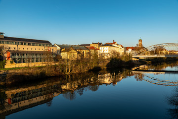 Fototapeta na wymiar A view to the old city of Bamberg with some great reflections