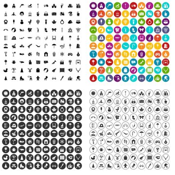 100 happy childhood icons set vector in 4 variant for any web design isolated on white