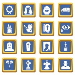 Funeral ritual service icons set vector blue square isolated on white background 