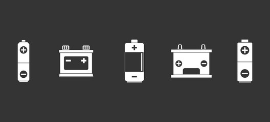 Battery icon set vector white isolated on grey background 