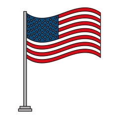 united states of america flag in pole with waves vector illustration design