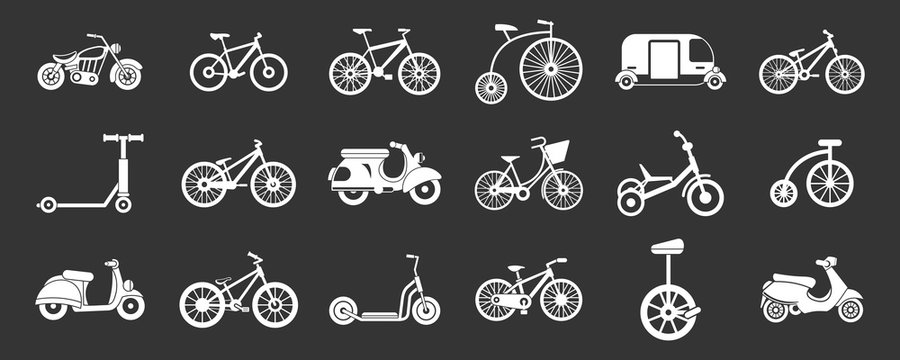Bike icon set vector white isolated on grey background 