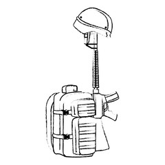 military bag with rifle and helmet vector illustration design