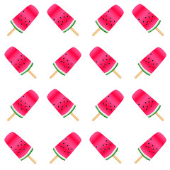 Watermelon ice cream isolated vector pattern illustration in red green white.