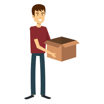 young man with box character vector illustration design