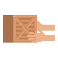 hands with box wooden delivery service vector illustration design