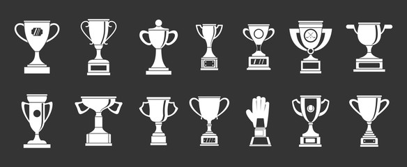 Trophy cup icon set vector white isolated on grey background 