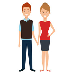 young couple avatars characters vector illustration design