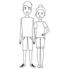 young couple avatars characters vector illustration design