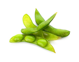 green soybeans and seed isolated, white background