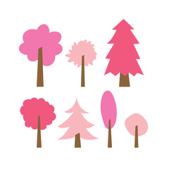 Collection of small cute modern cartoon tree